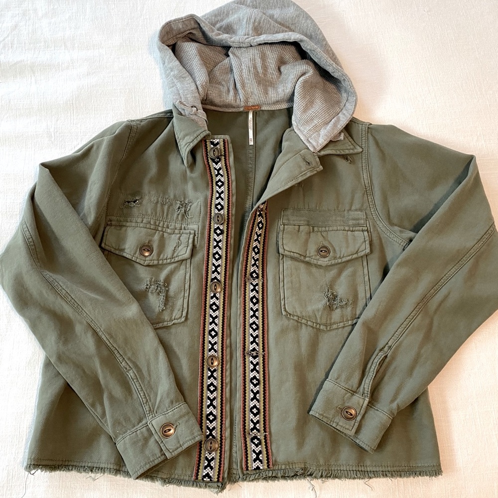 Free People Hooded Shirt Jacket